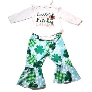 St Patrick's Day Baby Girl Outfit 6-12 Mos Months Green‎ Shamrocks Irish Ireland
